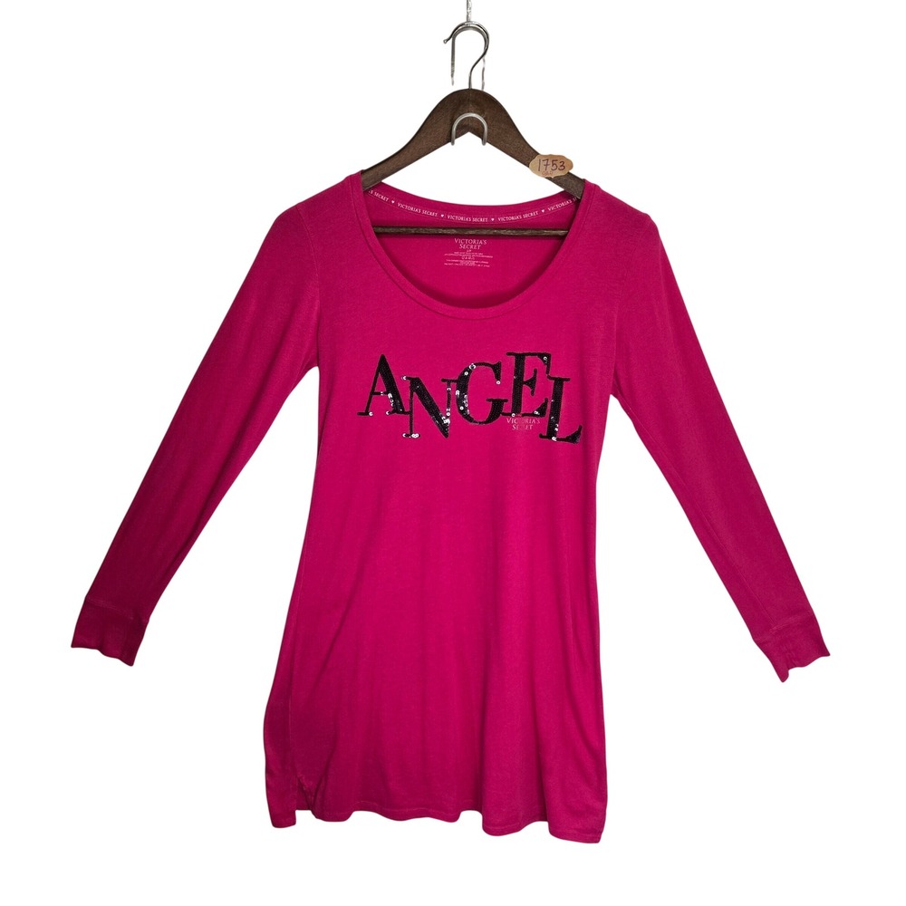 Victorias Secret Angel Pink Long Sleeve Sequin Pajama Top Scoop Neck Small